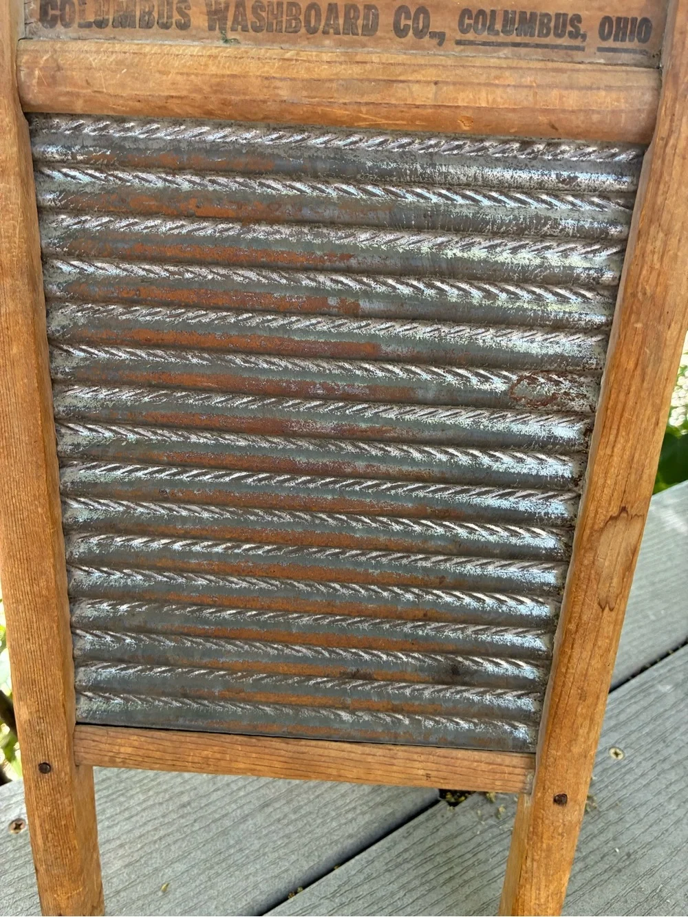 Vintage Wooden Washboard with Ribbed Metal Scrub Surface - Natural Wood